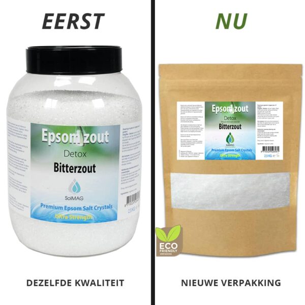 Solmag Epsom zout 2.5 kg van PET pot naar Eco stazak