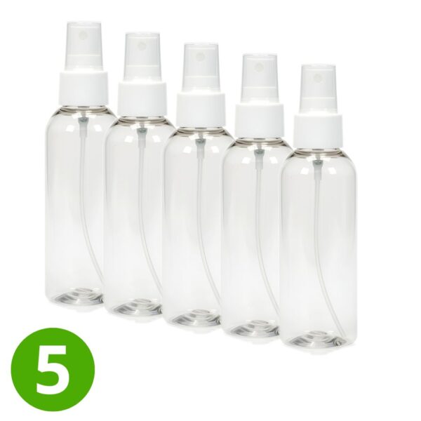 Plastic flesje 100 ml. 5 stuks met verstuiver. Himalaya magnesium.