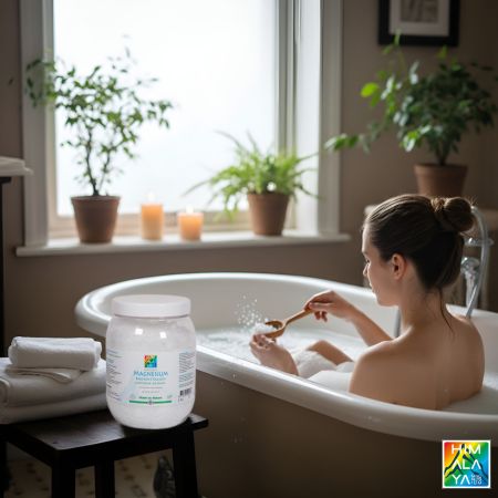 Magnesiumbad bij huidproblemen met Himalaya magnesium badkristallen