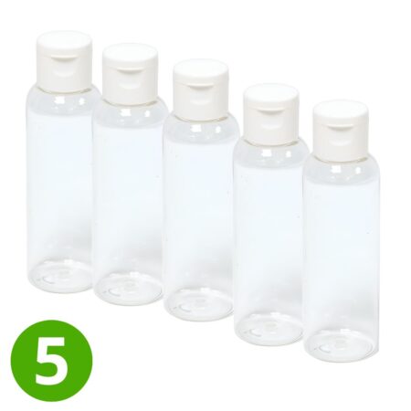5x Plastic Fles 100 ml – Flip-top Sluiting PP Wit – Transparant – PET – BPA vrij