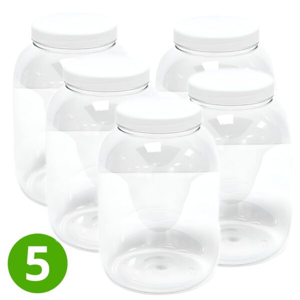 5x Ronde Pot 3000ml met Witte Dop - Transparant - PET - Voedselveilig. PET en BPA vrij. Himalaya magnesium.