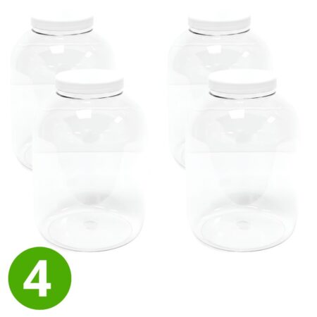 4x Ronde Pot 5000ml met Witte Dop – Transparant – PET – Voedselveilig