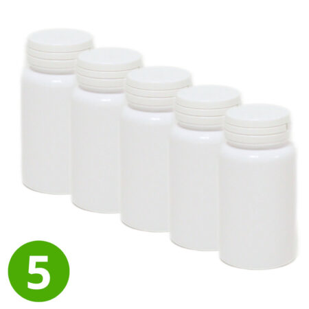 5x Lege Plastic Potjes 120ml PET Wit – Rond – Witte Dop – Pillen potjes
