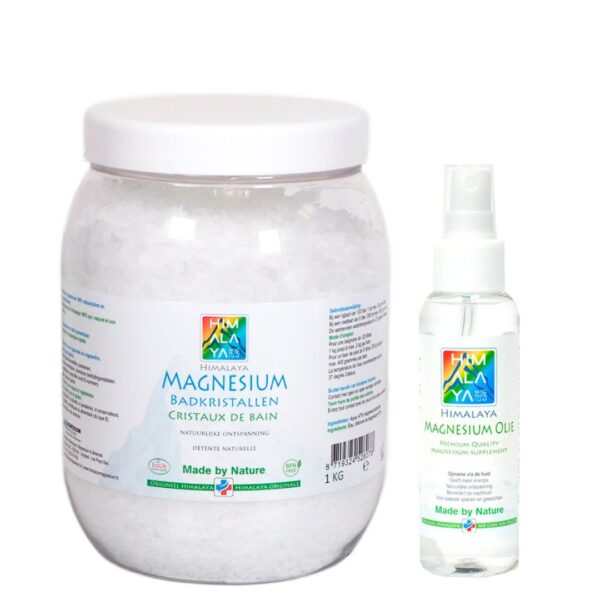 Himalaya Magnesium zelfdiagnose pakket 1 kg magnesium badkristallen en 100 ml magnesium olie